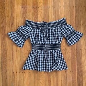 Gingham Off-the-shoulder Blouse
